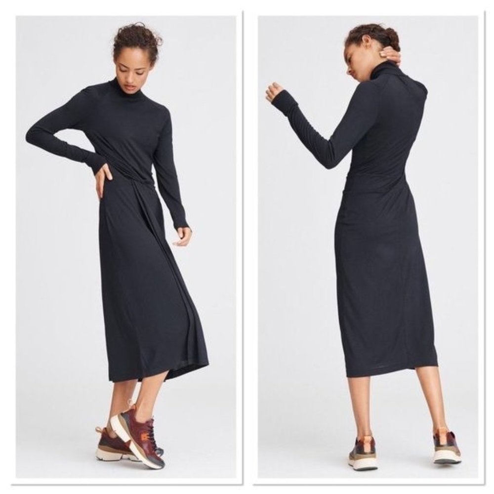 NWT rag & bone Black Draped Shaw Long Sleeve Turtleneck Midi Dress XS